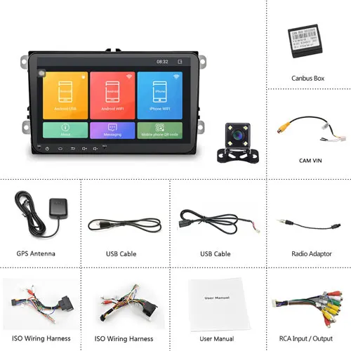With 4 LED Camera Podofo 9 дюймов автомагнитолы gps навигация Android 8,1 Mp5 мультимедийный плеер для Фольксваген Шкода гольф поло PASSAT JETTA TIGUAN - Цвет: With 4 LED Camera