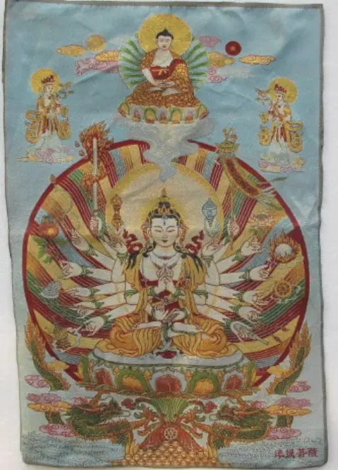 

Golden silk embroidery thangka Tibet and Nepal arm guanyin