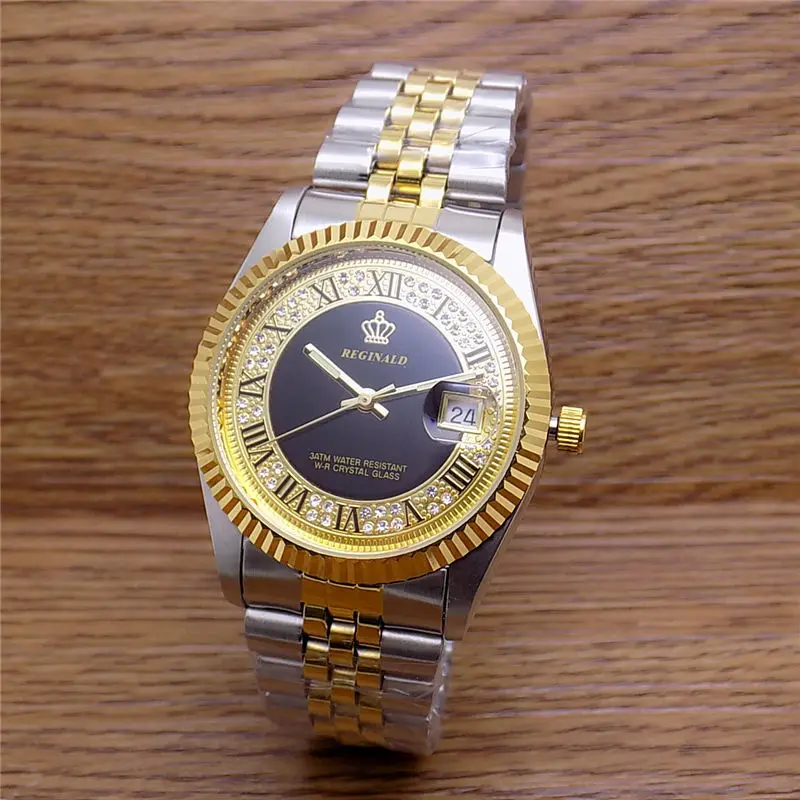 Модные Классические кварцевые часы бренда Reginald Datejust мужские винтажные