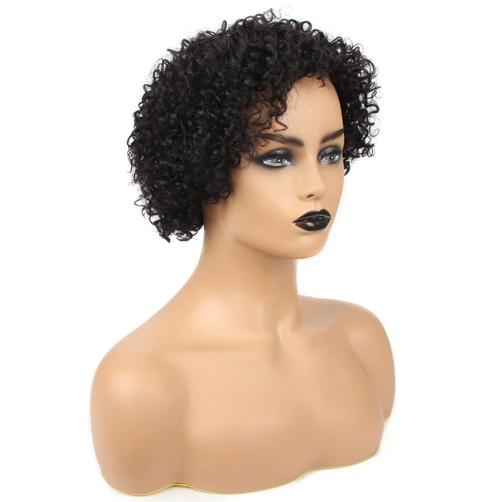 Salonchat перуанские волосы remy Jerry Curl парик человеческих волос парики с челкой короткие парики из человеческих волос для черных женщин короткий кудрявый парик