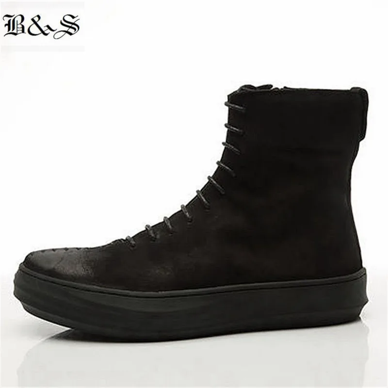

Black& Street High End Handmade sew Line Lace Up Black ankle Boot Retro Punk Rock Street Fashion Boot