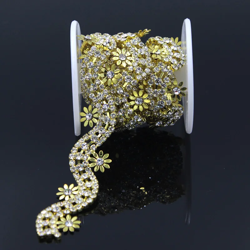 

10Yards Rhinestone Trim Flowers Embellishment Applique Sew on Trimming Chain Sewing Craft