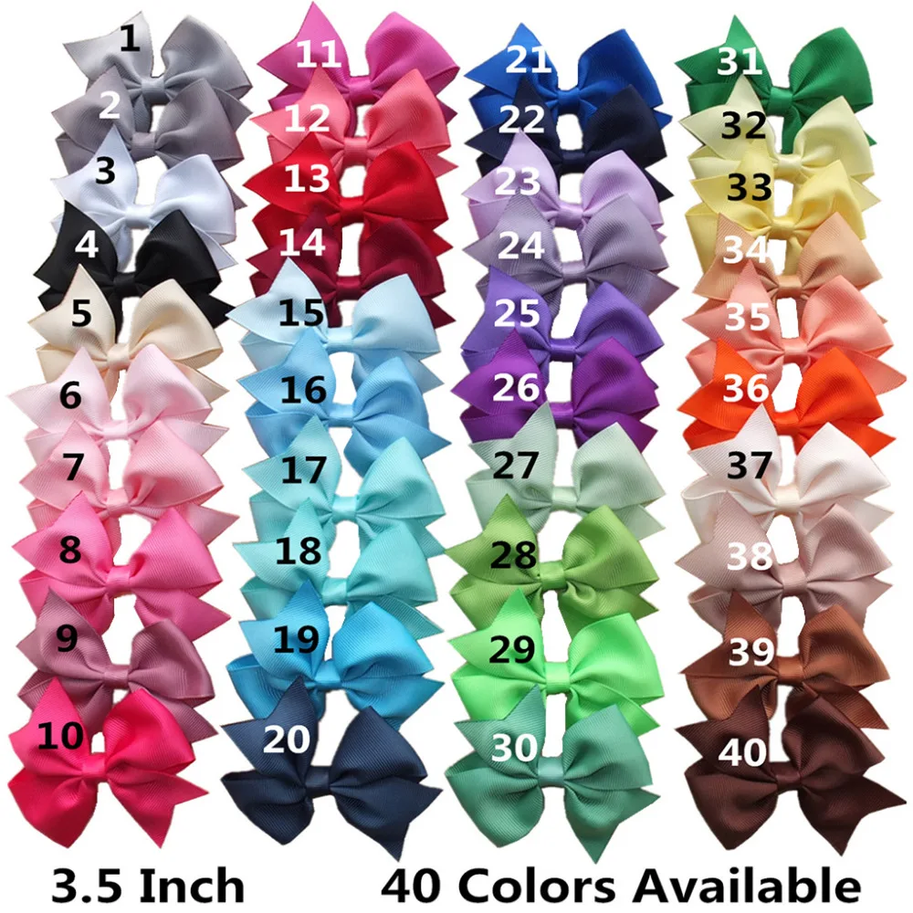 3.5 Inch Baby Kids Hair Bow Boutique hair accessories Hairgrips Hair Clips Barrettes School Hair Bow Dovetail bow Clips 40 pcs