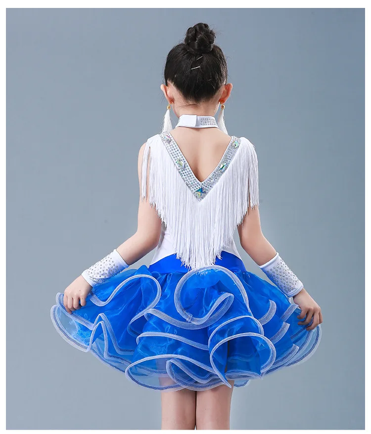 Детский костюм для латиноамериканских танцев танцевальный из марли с бахромой и