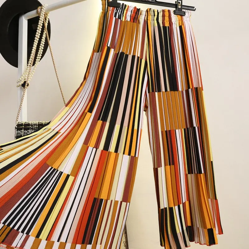 Женские широкие брюки в английском стиле летние свободные Капри эластичные