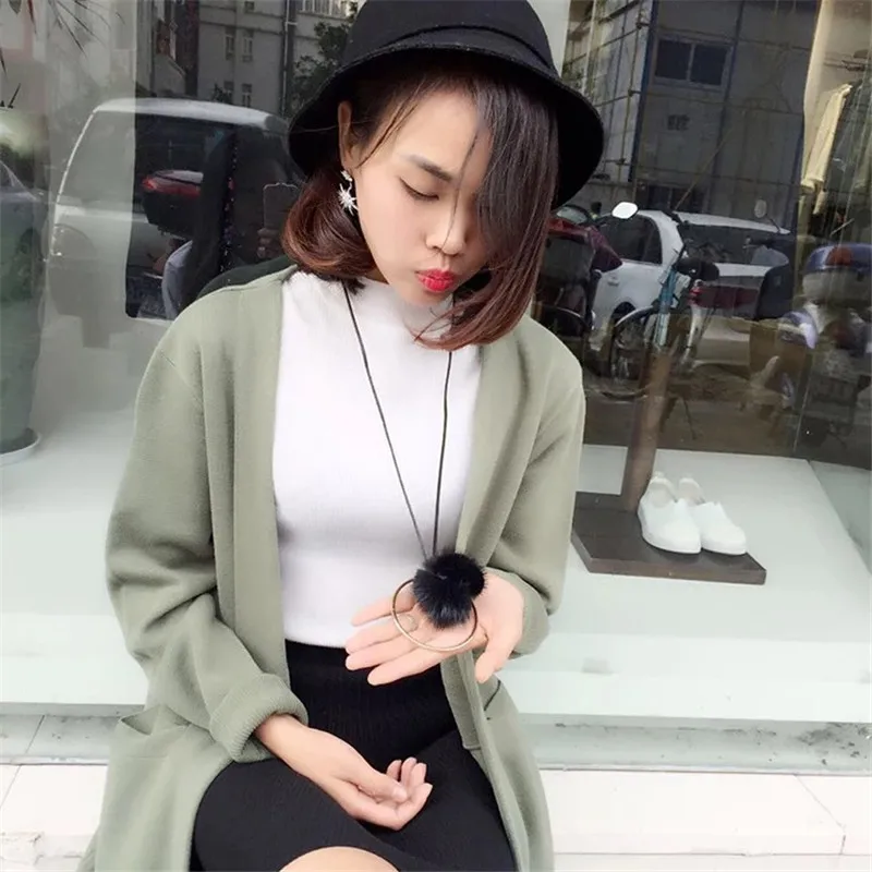 POPLO High Quality Fashion Mink Fur Ball Metal Round Necklaces For Women Vintage Statement Necklace Sweater Chain Winter Jewelry | Украшения