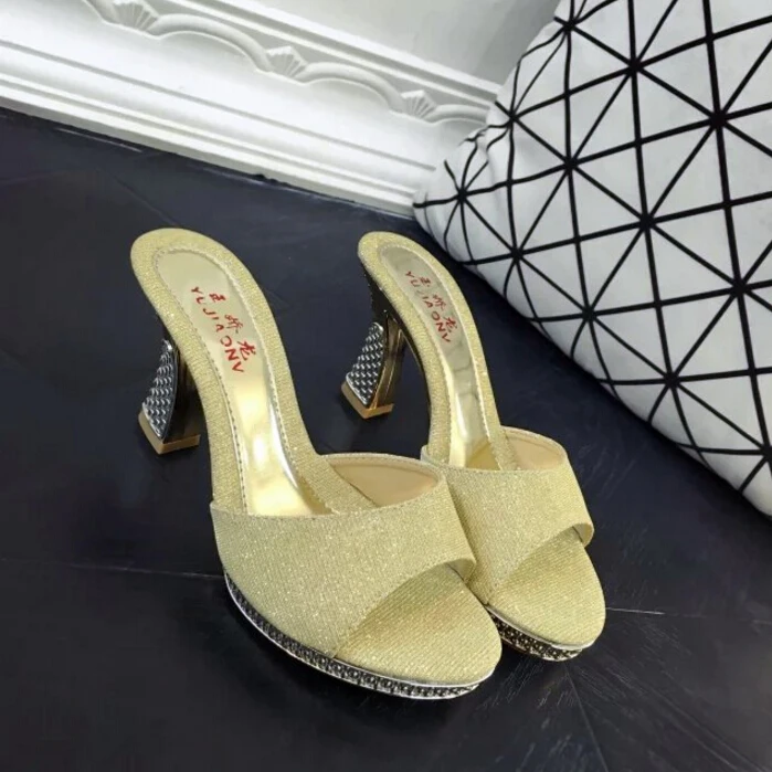 Женская обувь на высоком каблуке Блестящие Босоножки Женские шлепанцы тонкой