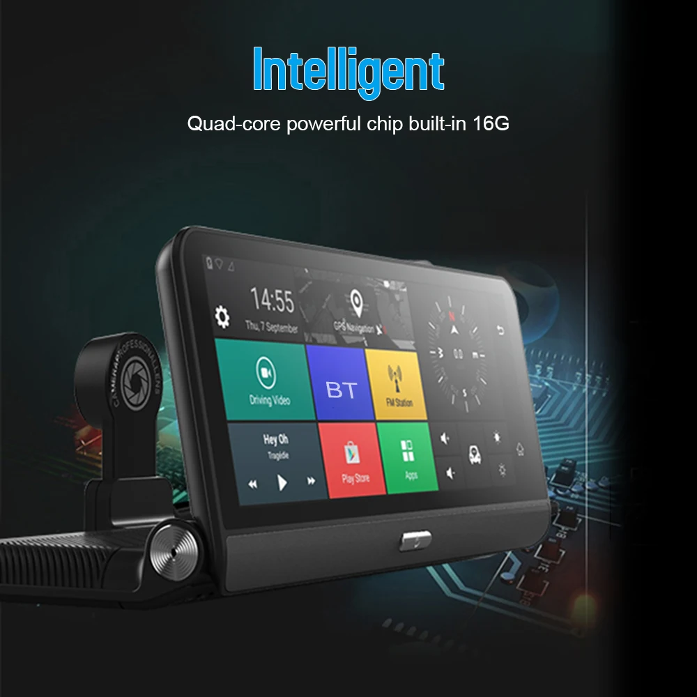 7,84 дюймов 3g Wifi Android 5,1 сенсорный ips BT видео рекордер Dash камера 1080P двойной объектив навигация парковка наблюдение gps DVR
