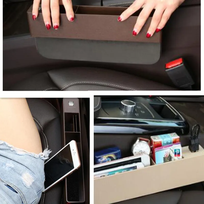 Left And Right Universal Dual USB Car Seat Crevice Storage Box Phone Holder Charger Organizer Auto Accessories 4 Color | Автомобили и