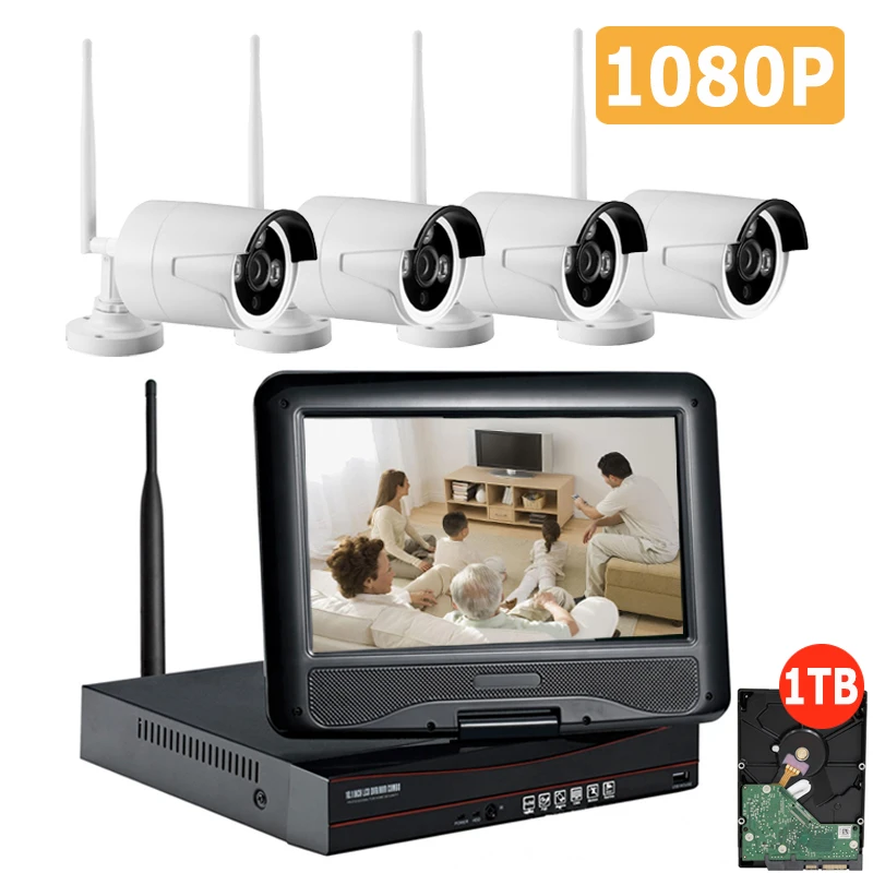 Plug & Play 4CH Беспроводной NVR Kit P2P 1080 P HD Открытый IP видео CCTV Камера Ночное видение Wi Fi