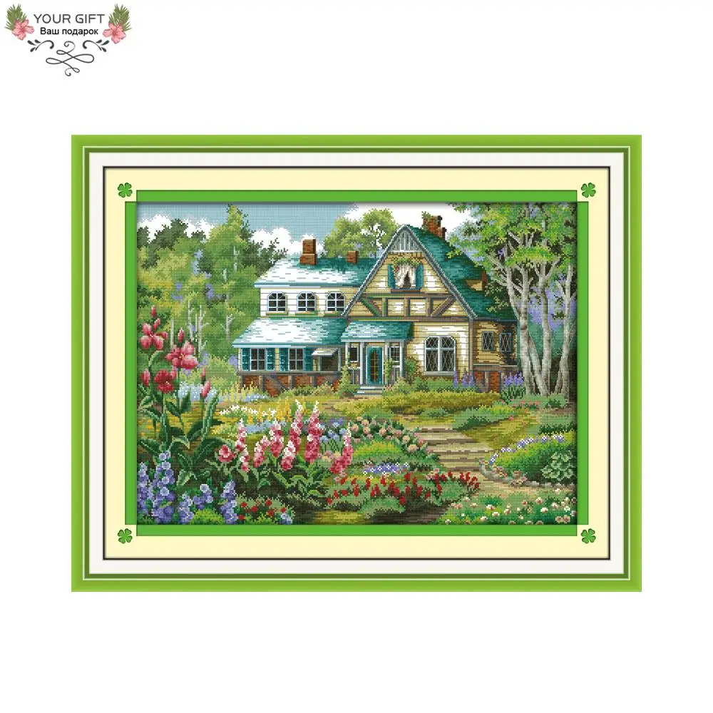 

Joy Sunday Garden Villa Home Decor F788 Counted Stamped The Fairy Tale Hut Needlepoints Embroidery Cross Stitch Kits