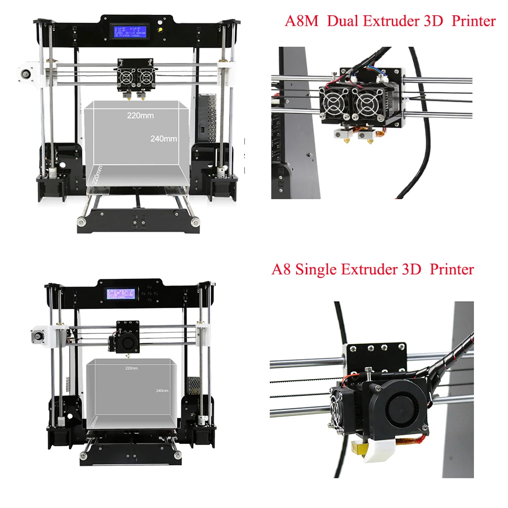 Anet 3d принтер FDM двойной цветной печати 3D Drucker две насадки черный Rep 3d принтер 220x220x240 мм двойной сопло двойной Спринклер