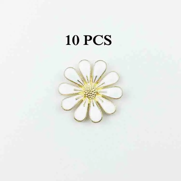 White 10 шт. ромашки DIY металлическая кнопка Подвеска Пряжка Подсолнух для одежды рубашки ручной работы материал сплав аксессуары - Цвет: White