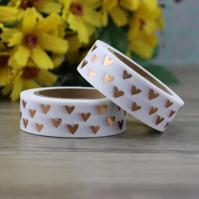 

1pc Heart Foil Washi Tape Japanese Paper 1.5cm*10m Kawaii Scrapbooking Tools Masking Tape Xmas Photo Album Diy Decorative Tapes
