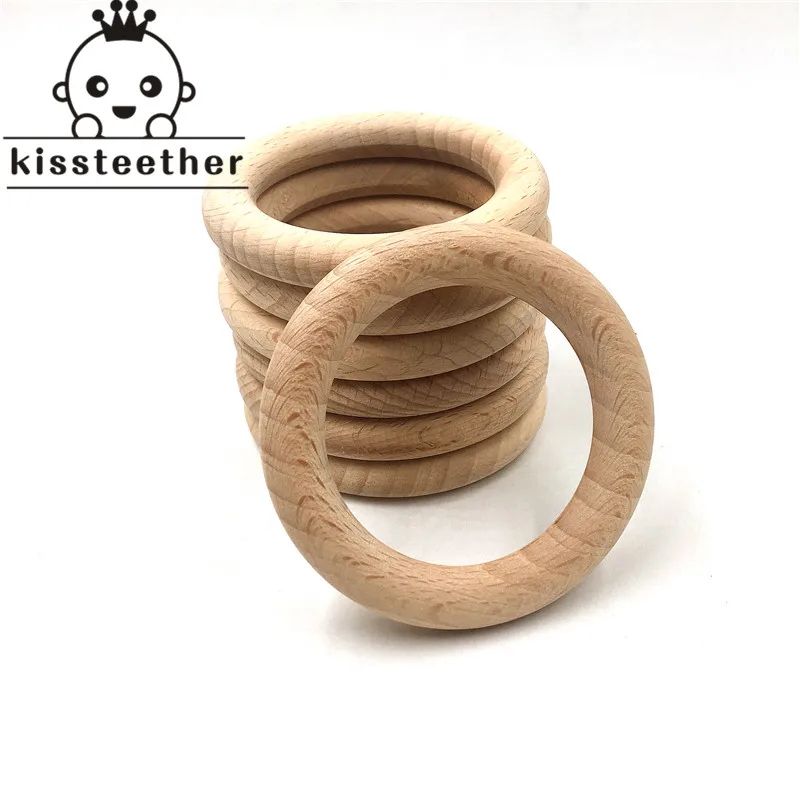 Beech Wooden Ring Teether Nature Organic (68mm) Baby Teething Toy Accessories Wood Ring For Bracelet Eco-friendly Wood Teether