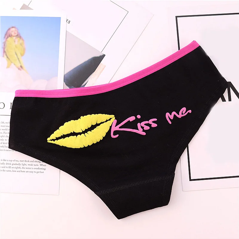 Лидер продаж, 1 шт., популярное женское нижнее белье с надписью Kiss Me, хлопковое нижнее белье высокого качества, трусы ярких цветов с принтом