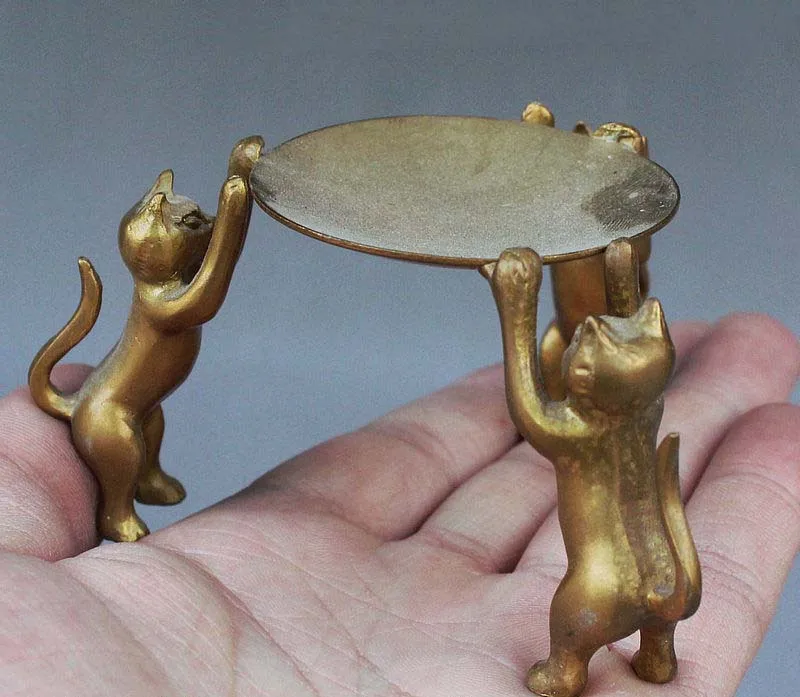 Китайский тибетский Латунный Подсвечник с масляной лампой для животных 3 статуя