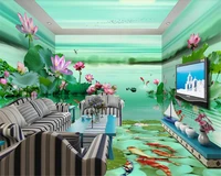 beibehang beautiful stylish three dimensional 3d wallpaper lotus carp theme space background wallpapers for living room behang