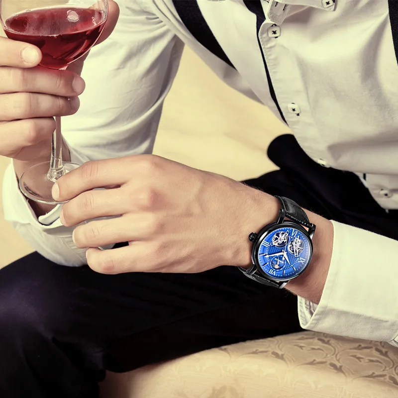 

BINSSAW New Tourbillon Automatic Mechanical Men Watch Original Fashion Luxury Brand Leather Business Watches Relogio Masculino