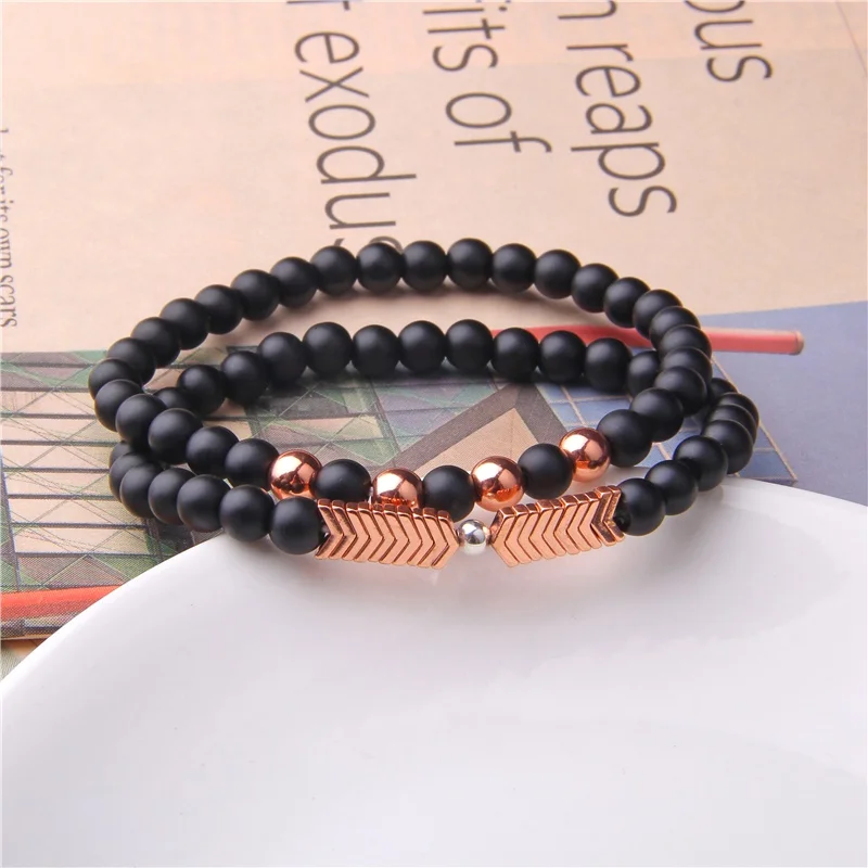 2 Pieces Lover Bracelets Hematite Round Bead Matte Black Onyx Agates Rainbow Arrow Couples Bangle For Woman Man Bracelet Jewelry | Украшения