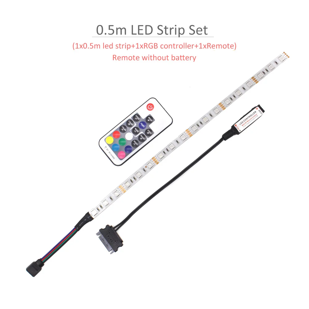 0.5M LED Strip Set Светодиодный светильник 12 В RGB SMD 5050 RF беспроводной пульт дистанционного управления SATA интерфейс 1 м 2 м Светодиодная лента e лента для ПК компьютер чехол светильник ing - Испускаемый цвет: 0.5M LED Strip Set