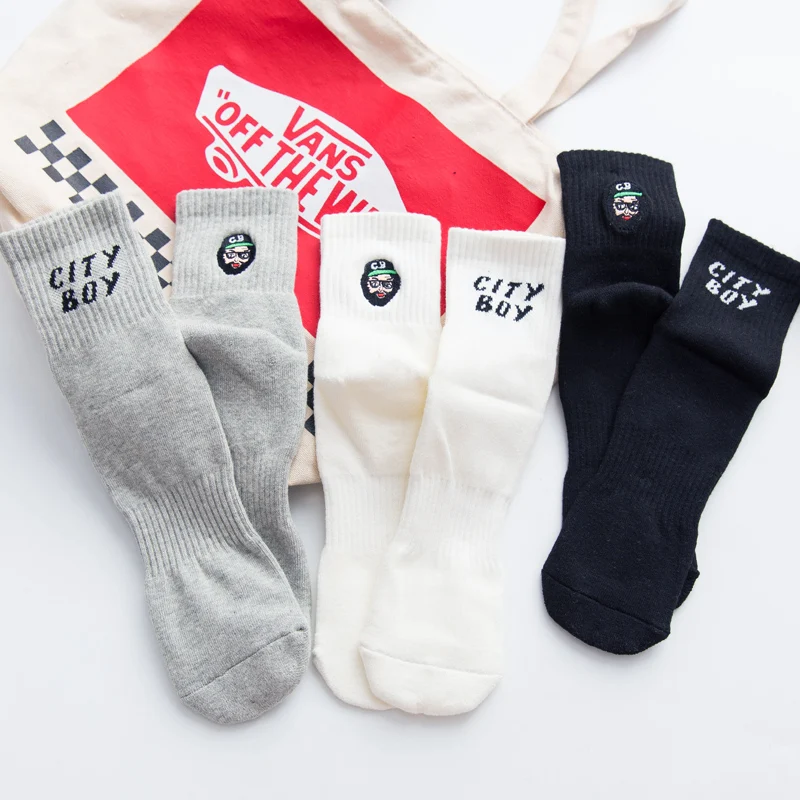 Winter Individuality Embroidery Pattern Extra Thick Towel Hipster Couple Sock Fashion Harajuku style Long Sox with Terry for men | Мужская