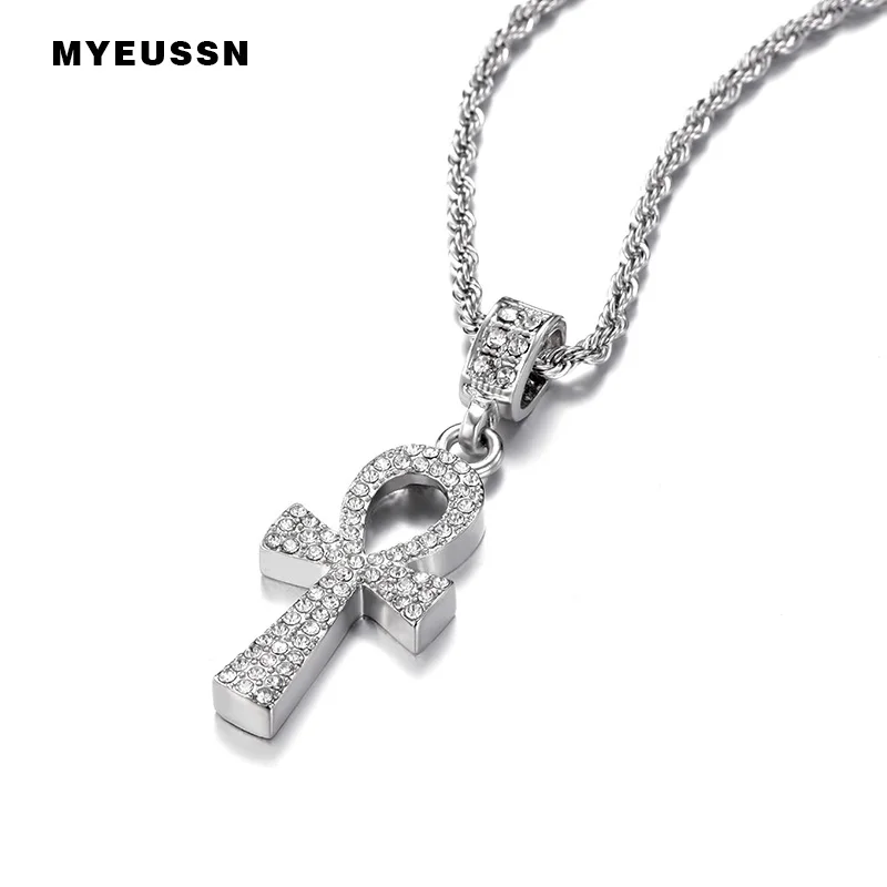 Bling Jewels украшение кристалл Ankh кулон/ожерелье мужской ледяной из сплава Веревка