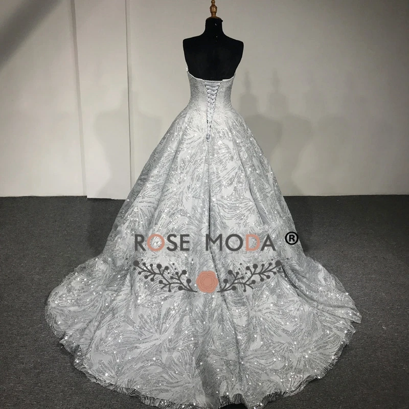 Rose Moda Luxury Gold Silver Glitter Wedding Dress 2018 Strapless Bling Wedding Ball Gown Arabic Wedding Gowns Photography Dress