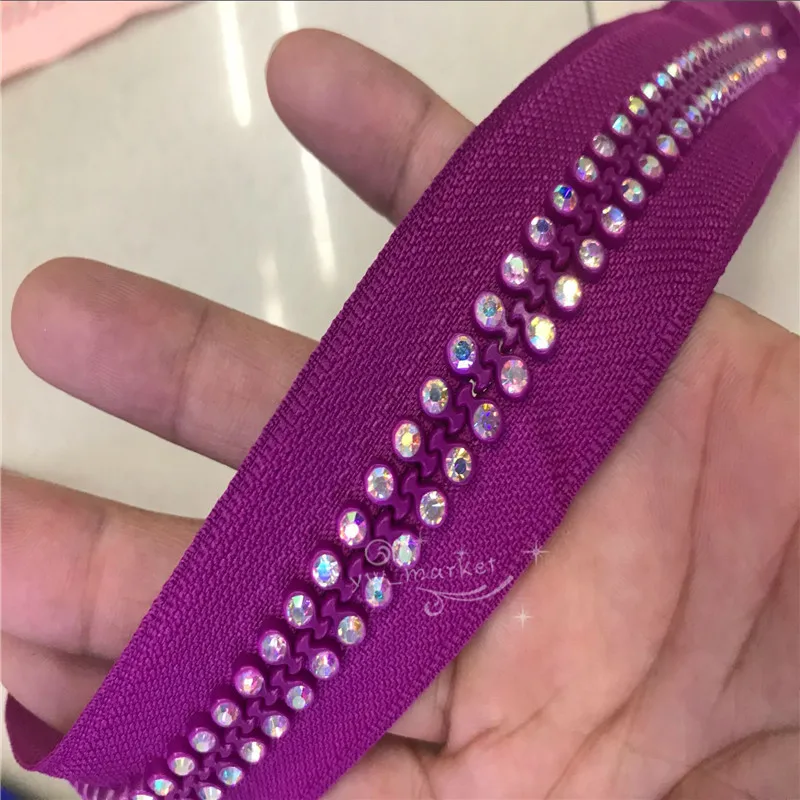 2 row purple AB Цвет 60 см 2-рядной класс Стразы ab Crystal платье с молнией одежда Шитье 2 шт - Цвет: 2 row purple AB