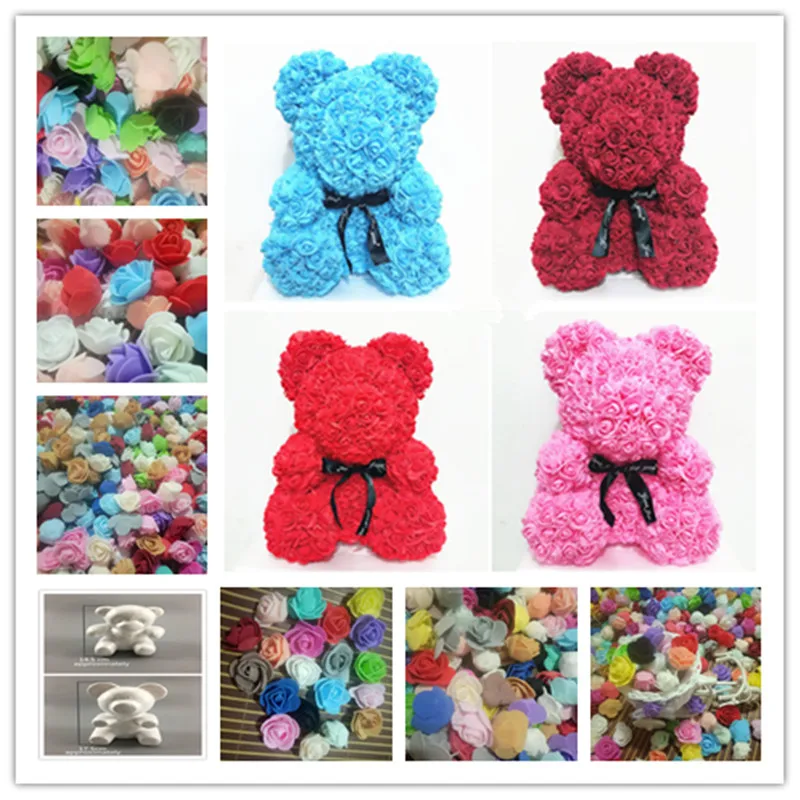 

50Pcs White Foam Bear Mould Teddy for Valentine's Day Gifts Birthday Party Wedding Decoration Wholesale PE Rose Flower Head
