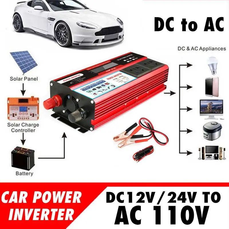 6000 Вт 4 USB солнечной энергии Инвертор DC12/24 В к AC 110 в автомобильный адаптер зарядки конвертер ЖК-дисплей модифицированный синусоидальный волновой трансформатор