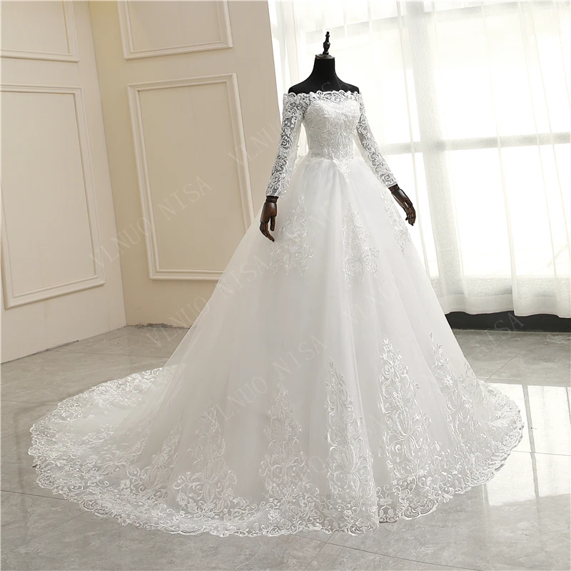 Robe De Mariee Grande, Новое свадебное платье, кружевное бальное платье принцессы с вырезом лодочкой и открытыми плечами размера плюс, винтажное платье для невесты 35