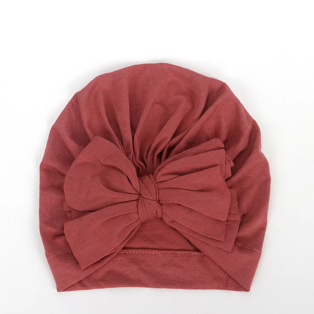 Dark Pink Новинка года; красивые головные уборы с бантами для маленьких девочек; Топ ярких цветов с бантами; мягкие хлопковые шапки-бини; шапки для новорожденных; тюрбан; накидка - Цвет: Dark Pink