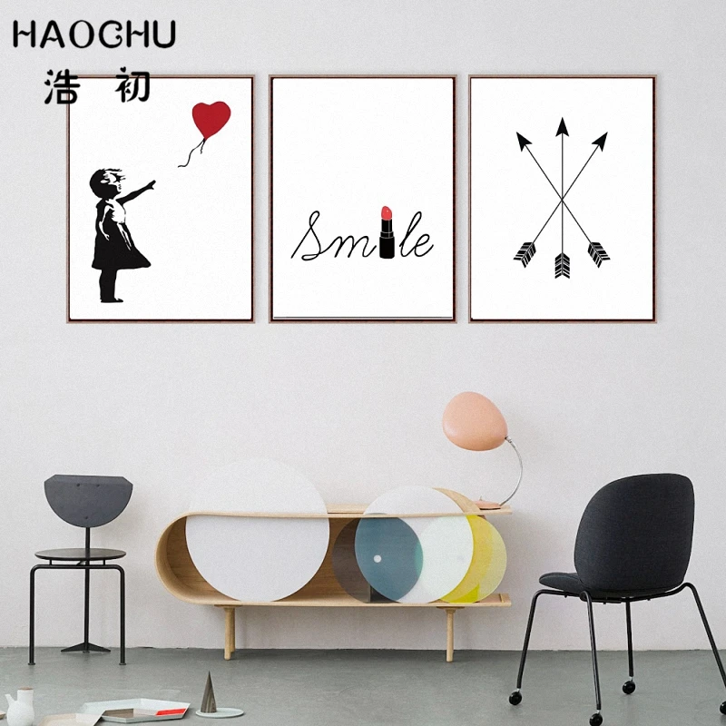 HAOCHU современное банское уличное искусство Граффити воздушный шар девушка