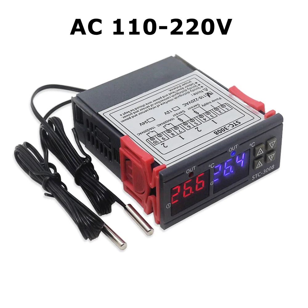 STC-3008 KT99 двойной цифровой Температура контроллер два реле Выход 12V 24V 220V терморегулятор Термостат с нагревателем охладитель - Цвет: AC 110V 220V