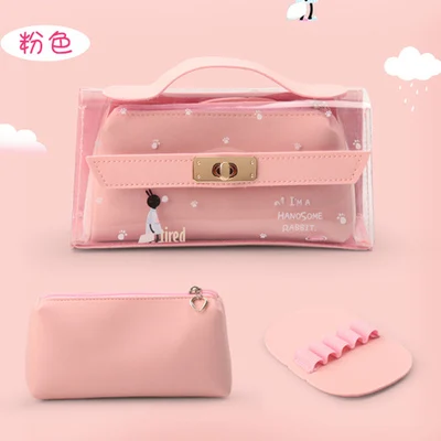 pink cute rabbit Желе Цвет Карандаш Чехол высокого Ёмкость Прозрачный чехол для карандашей Kawaii Канцелярские Организатор подарочная сумка, школьные принадлежности ПВХ ручка чехол - Цвет: pink cute rabbit