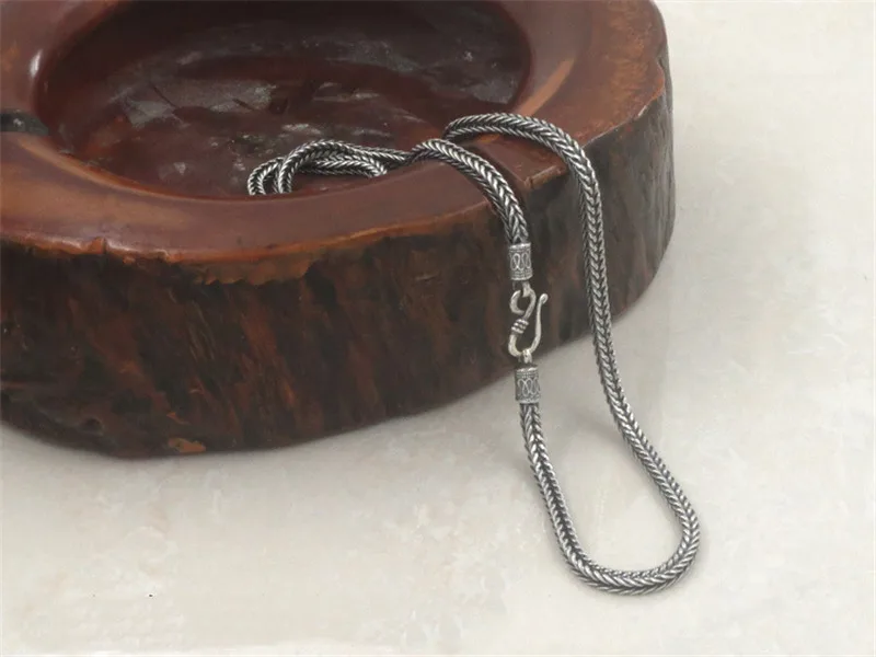 Solid Sterling Silver 925 Woven Chain Necklace Men 4mm Square Chunky Fashion Cool Thai Mens Jewelry Oxide | Украшения и