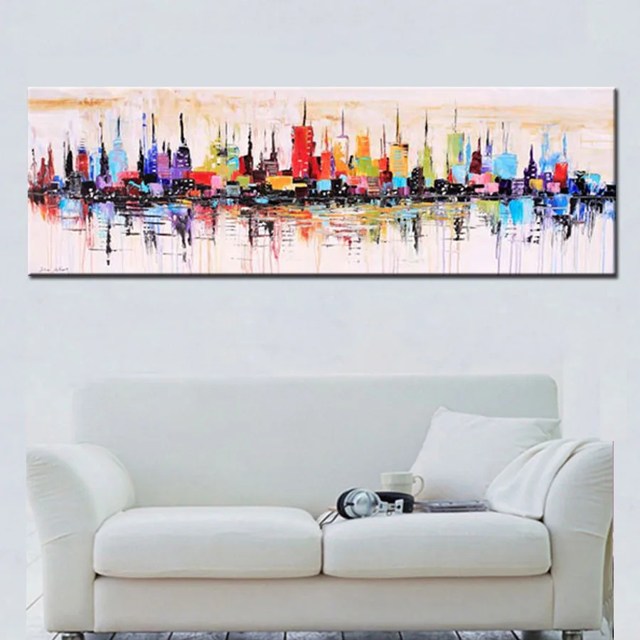 

Fashion Modern living room decorative oil painting handpainted large long canvas picture Mirage city landscape ABSTRACT WALL ART