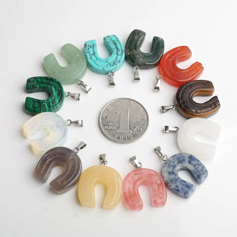 30x30x9mm 5PCS/lot U Shape Pendant Agates/Jaspers/Quartzs/Tiger Eye Pendants For Necklace Jewelry Making Trinket | Украшения и