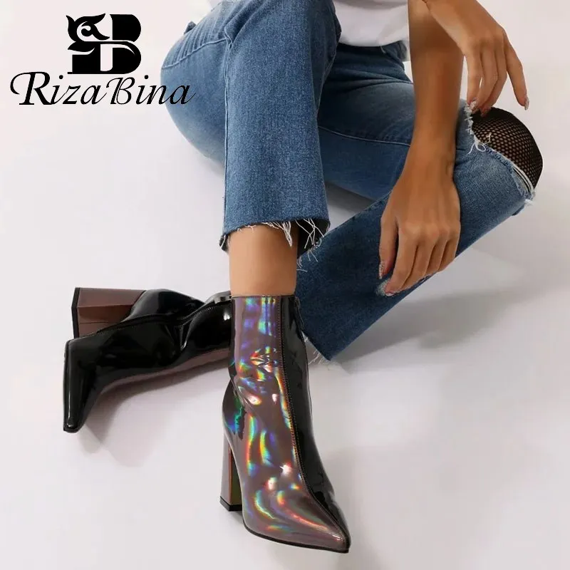 Женские ботильоны на толстом каблуке RizaBina Разноцветные Повседневные с острым