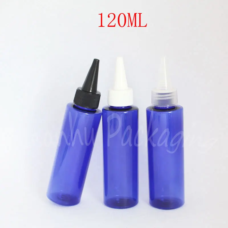120ML Blue Plastic Bottle Pointed Mouth Cap , 120CC Empty Cosmetic Container , Jam / Cosmetic Water Packaging Bottle
