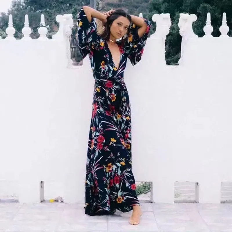 Женское платье в стиле бохо этническое винтажное с цветочным принтом хиппи весна