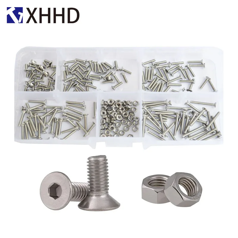 

Hex Flat Socket Head Cap Screw Metric Thread Countersunk Hexagon Allen Bolt Nut Set Assortment Kit Box 304 Stainless Steel M2