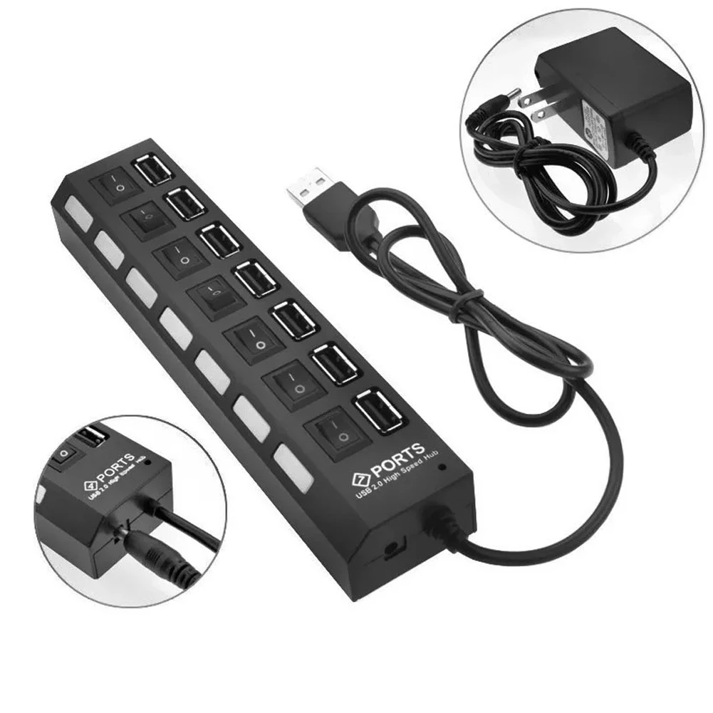 USB 2,0 7-Порты и разъёмы мульти Зарядное устройство Hub+ высокоскоростной адаптер ON/OFF переключатель для ноутбука/ПК