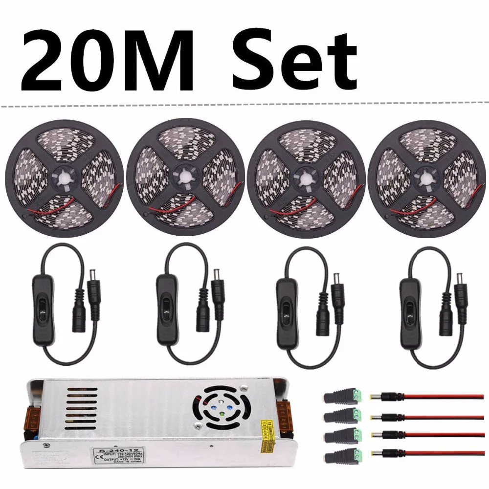 Светодиодные растительные лампы LED Grow Lights 30M 20M 15M 10M 5M DC 12V влагозащитные гибкие ленты для выращивания растений с переключателем питания, 60 светодиодов/м.