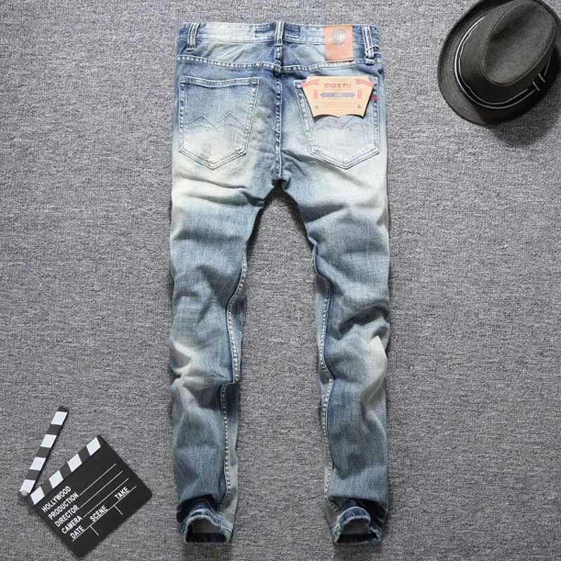 Джинсы мужские в итальянском стиле Модные Узкие рваные джинсы из эластичного