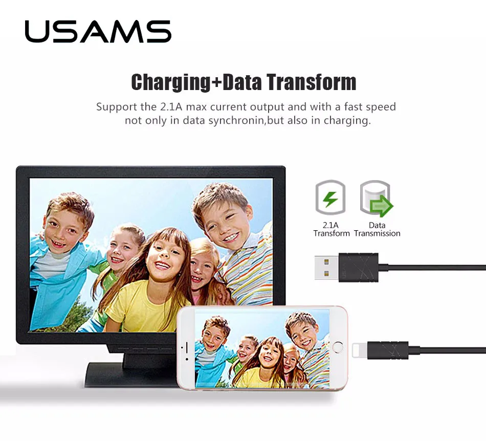 USAMS 1 м IOS10 2А Быстрая Зарядка Зарядное Устройство Usb Кабель для iPhone 5s iPad iPod H132