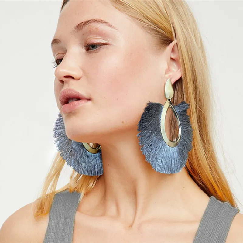 Новые Boho черные серьги с кисточками в форме капли металлический кулон Висячие серьги для женщин большие вечерние свадебные украшения 15 цветов