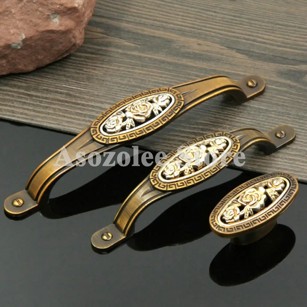2PCS Vintage Flower Retro Bronze Single/Double Hole Cabinet Knobs Drawer Wardrobe Pulls Cupboard Closet Door Handle | Обустройство