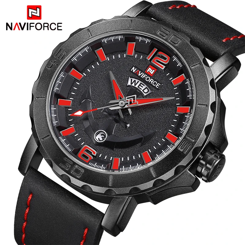 Новый Топ Роскошная лента NAVIFORCE мужские s часы спортивные кварцевые кожаный